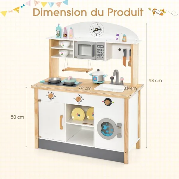 Cuisine Enfants en Bois avec 17 Accessoires pour Enfants de 3 Ans+