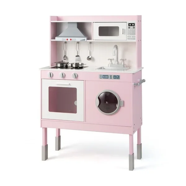 Cuisine Enfants Rose avec Accessoires & 3 Hauteur Réglable Jeu de Cuisine avec Sons et Lumières Jouet d'Imitation pour Enfants de 3 Ans+