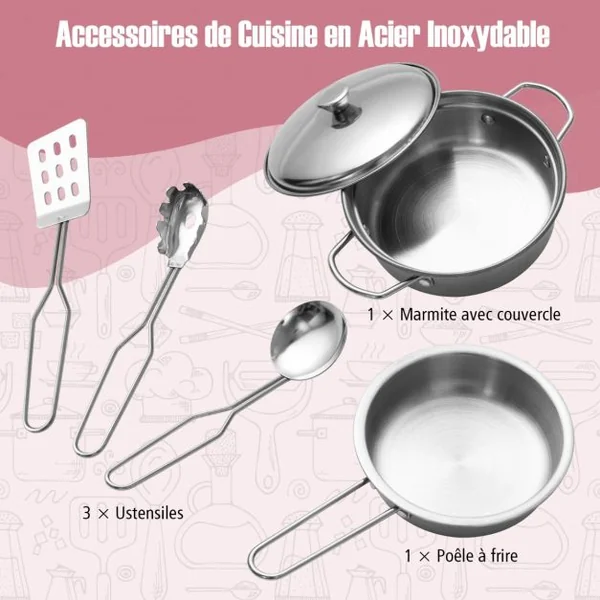 Cuisine Enfants Rose avec Accessoires & 3 Hauteur Réglable Jeu de Cuisine avec Sons et Lumières Jouet d'Imitation pour Enfants de 3 Ans+
