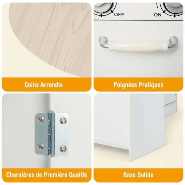 Cuisine pour Enfants d' Angle Réfrigérateur Cuisinière de Jeu en Bois avec Distributeur d'eau Evier Hotte Ustensiles