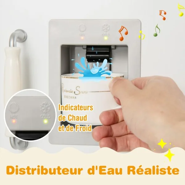 Cuisine pour Enfants d' Angle Réfrigérateur Cuisinière de Jeu en Bois avec Distributeur d'eau Evier Hotte Ustensiles