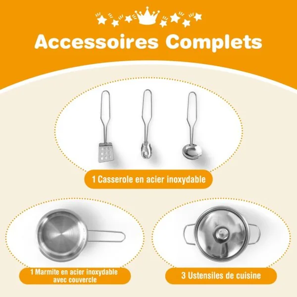 Cuisine pour Enfants d' Angle Réfrigérateur Cuisinière de Jeu en Bois avec Distributeur d'eau Evier Hotte Ustensiles
