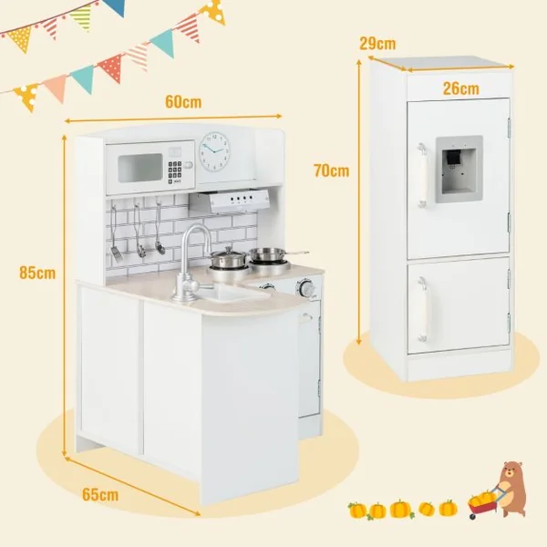 Cuisine pour Enfants d' Angle Réfrigérateur Cuisinière de Jeu en Bois avec Distributeur d'eau Evier Hotte Ustensiles