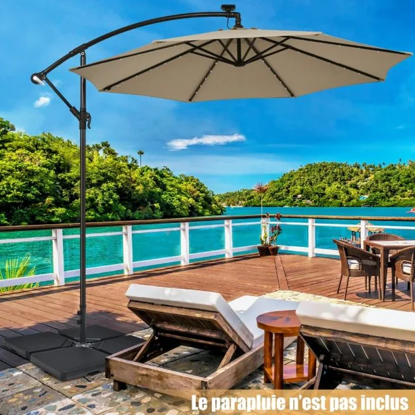 Dalle Parasol Déporté Lot de 4 Lestage Poids Parasol Carré en HDPE à Remplir 13 L d'Eau ou 19,5 Kg de Sable Base pour Parasol avec Poignée 100 x 100 x 7 cm
