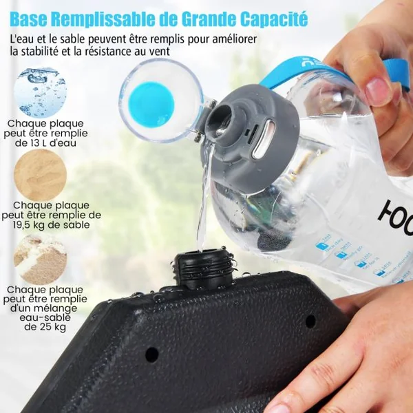 Dalle Parasol Déporté Lot de 4 Lestage Poids Parasol Carré en HDPE à Remplir 13 L d'Eau ou 19,5 Kg de Sable Base pour Parasol avec Poignée 100 x 100 x 7 cm