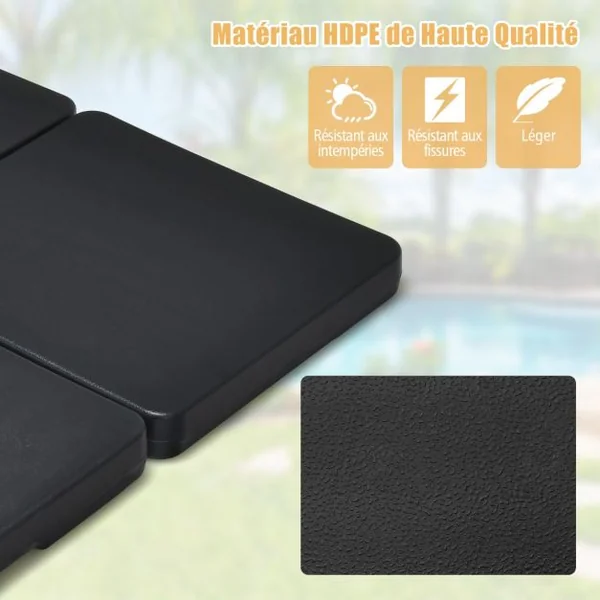 Dalle Parasol Déporté Lot de 4 Lestage Poids Parasol Carré en HDPE à Remplir 13 L d'Eau ou 19,5 Kg de Sable Base pour Parasol avec Poignée 100 x 100 x 7 cm