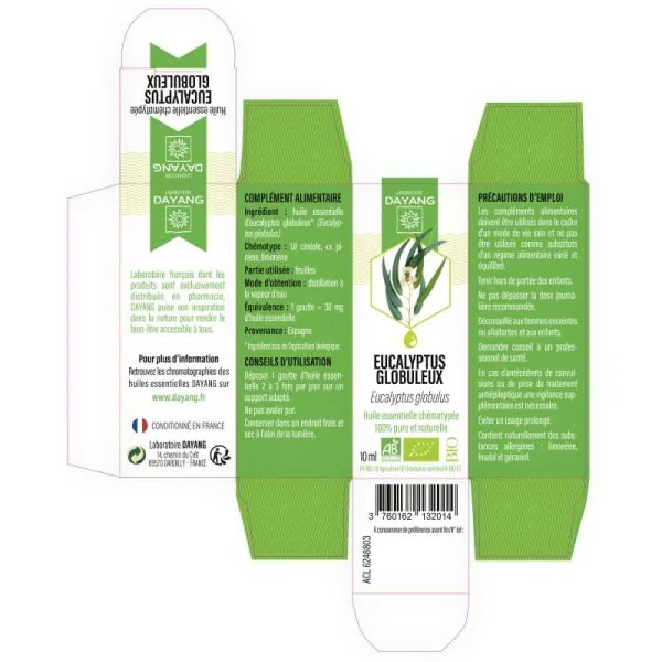 DAYANG BIO Huile Essentielle Chémotypée EUCALYPTUS GLOBULUS 10ml - Eucalyptus globulus