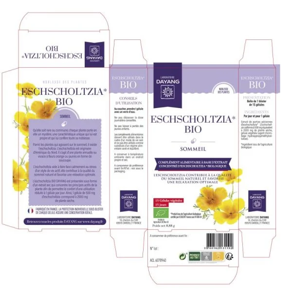 DAYANG ESCHSCHOLTZIA BIO 15 Gélules Végétales - Complément Alimentaire Sphère du Sommeil