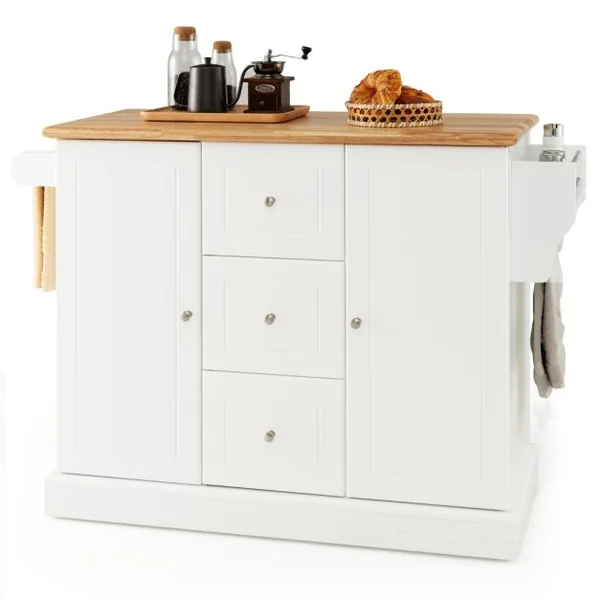 Desserte de Cuisine 5 Roues Cachée 127 x 46 x 91cm 2 Placards 3 Tiroirs Porte-serviettes Porte-épices Noir/Blanc
