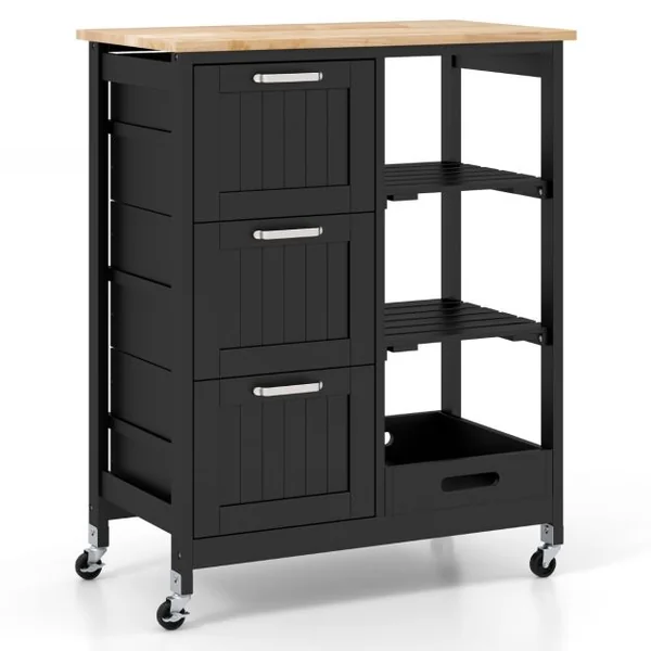 Desserte de Cuisine avec Roulette Universelles 67 x 37 x 82,5 CM et Plateau en Bois Blanc/Noir/Gris