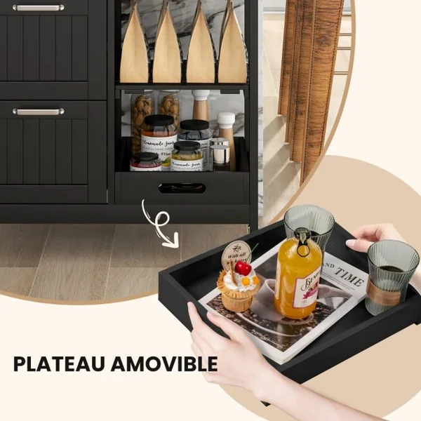 Desserte de Cuisine avec Roulette Universelles 67 x 37 x 82,5 CM et Plateau en Bois Blanc/Noir/Gris