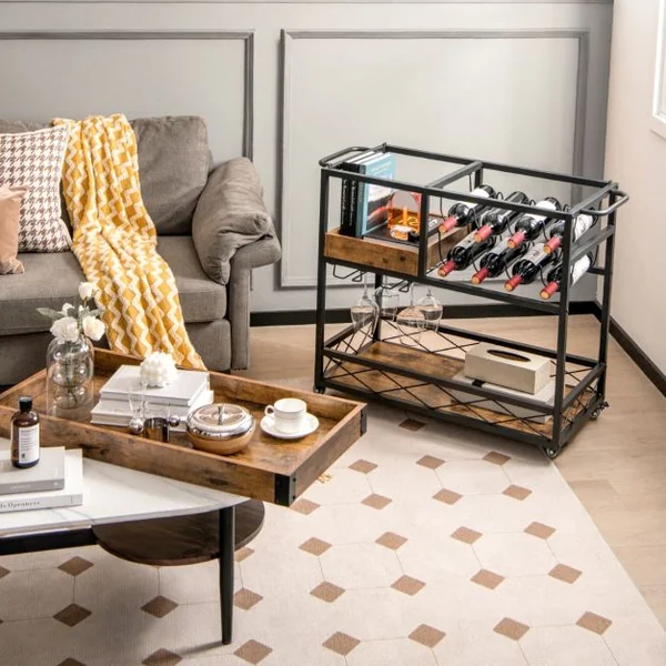 Desserte de Cuisine Industriel 80x40x83 CM Chariot de Service à Roulettes avec Plateau Supérieur Amovible et Casier à Vin