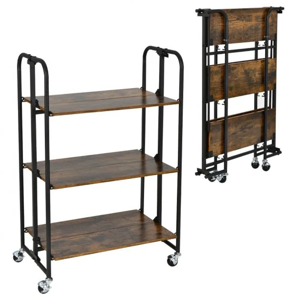 Desserte de Cuisine Pliant à 3 Niveaux 66 x 40 x 100 CM Chariots de Service avec 4 Roues Flexibles (2 Verrouillables)