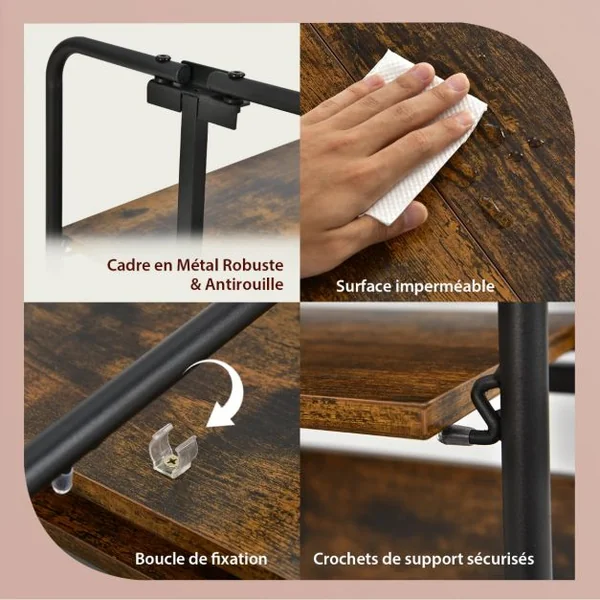 Desserte de Cuisine Pliant à 3 Niveaux 66 x 40 x 100 CM Chariots de Service avec 4 Roues Flexibles (2 Verrouillables)