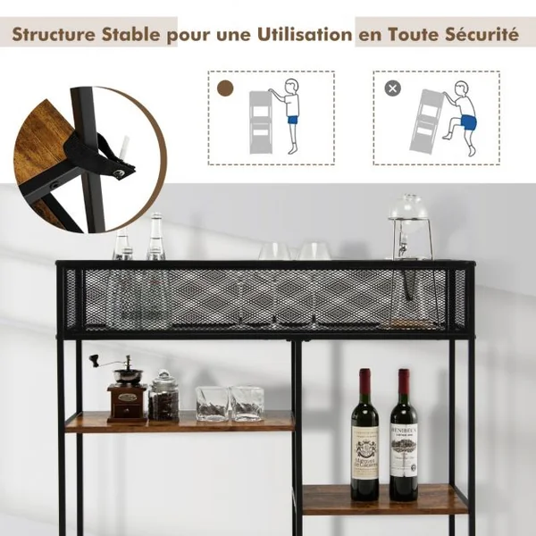 Desserte de Cuisine à 4 Niveaux 100x30x82 CM Étagère Four à Micro-Ondes avec Dispositif Anti-basculement Style Industriel