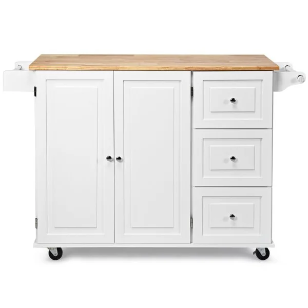 Desserte sur Roulettes Service de Cuisine de Roulant avec Plans de Travail Rabattable en Bois Armoire de Rangement Blanc/Noir