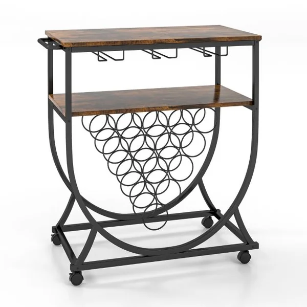 Desserte/Chariot de Cuisine avec Porte-bouteilles Casier à Vin Industriel à 2 Niveaux pour 15 Bouteilles avec Porte-gobelet