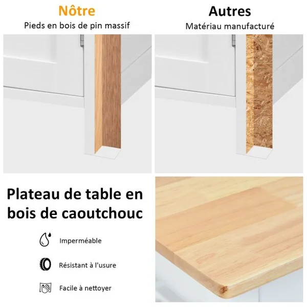 Desserte/Chariot de Cuisine à Roulettes 100 x 48 x 90 CM îlot de Cuisine Tiroir Placard Porte-serviettes Marron