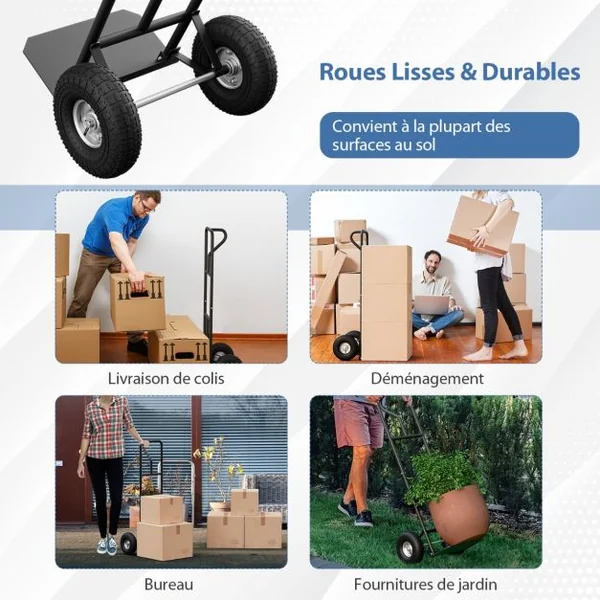 Diable Pliable avec Roues de 25 cm Poignée en P Rond Zone de Chargement Pliable Capacité 300 kg Chariot de Transport 54 cm x 48 cm x 132 cm Noir