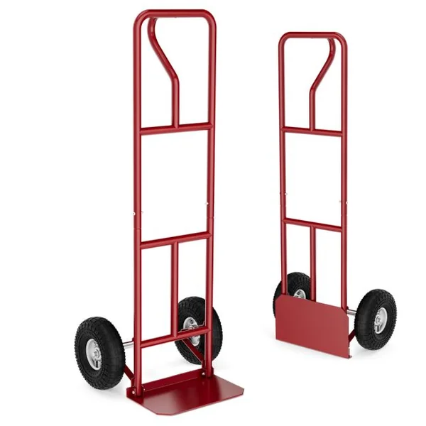 Diable Pliable avec Roues de 25 cm Poignée en P Rond Zone de Chargement Pliable Capacité 300 kg Chariot de Transport 54 cm x 48 cm x 132 cm Rouge