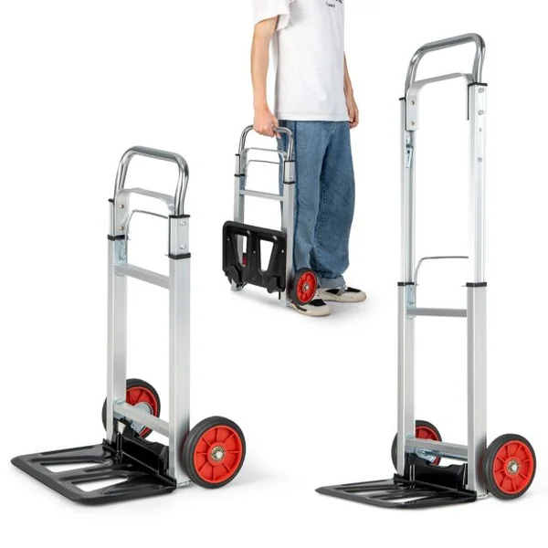 Diable Pliant en Aluminium Charge 100 KG Diable de Manutention Déménagement Léger & Compact avec 2 Roues pour Maison Entrepôt Shopping