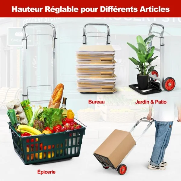 Diable Pliant en Aluminium Charge 100 KG Diable de Manutention Déménagement Léger & Compact avec 2 Roues pour Maison Entrepôt Shopping