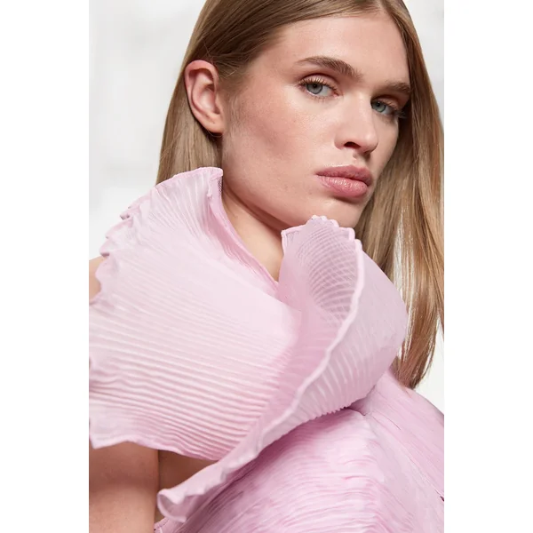 Digital Ophelia Crinkle Georgette Fine Pleated One Shoulder Woven Maxi Dress