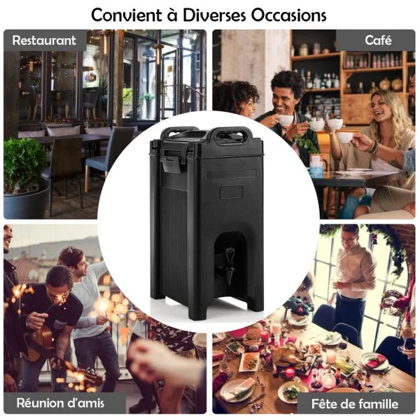 Distributeur de Boissons Isotherme 20 L en LLDPE Thermos Conteneur Portable avec Coque Double Paroi Sans Soudure et Robinet à Ressort Noir