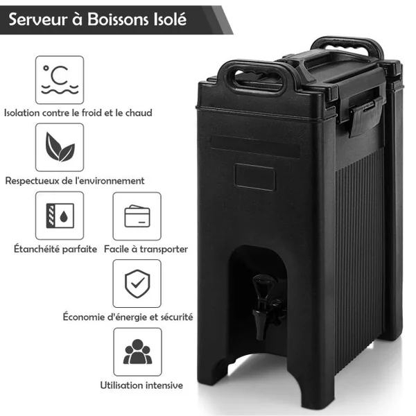 Distributeur de Boissons Isotherme 20 L en LLDPE Thermos Conteneur Portable avec Coque Double Paroi Sans Soudure et Robinet à Ressort Noir