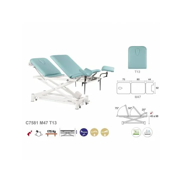 Divan électrique gynécologique Ecopostural C7581 3 plans + Tabouret offert