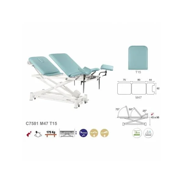 Divan électrique gynécologique Ecopostural C7581 3 plans + Tabouret offert