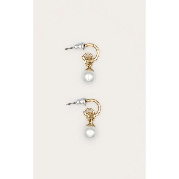 Doré Boucles D'oreilles Créoles Mini Ornées De Perles Délicates
