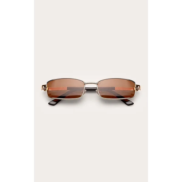 Doré Lunettes De Soleil Rectangulaires À Monture Métallique Fine