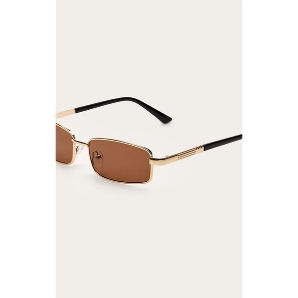 Doré Lunettes De Soleil Rectangulaires À Monture Métallique Fine