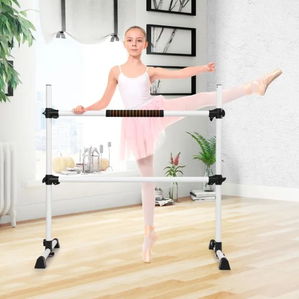 Double Barre de Danse Classique Hauteur Réglable 20-119CM avec Eponge Base Rotative Charge Max 50KG pour Gymnase Tractio Argent/Rose/Violet