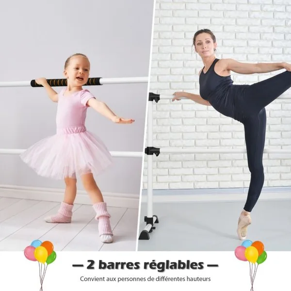Double Barre de Danse Classique Hauteur Réglable 20-119CM avec Eponge Base Rotative Charge Max 50KG pour Gymnase Tractio Argent/Rose/Violet