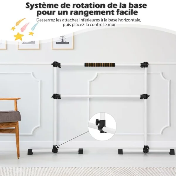 Double Barre de Danse Classique Hauteur Réglable 20-119CM avec Eponge Base Rotative Charge Max 50KG pour Gymnase Tractio Argent/Rose/Violet