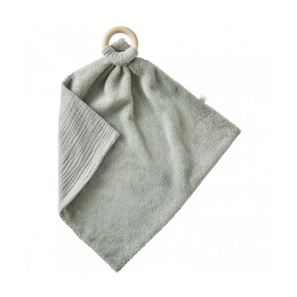 Doudou bi-matière anneau dentition gris vert