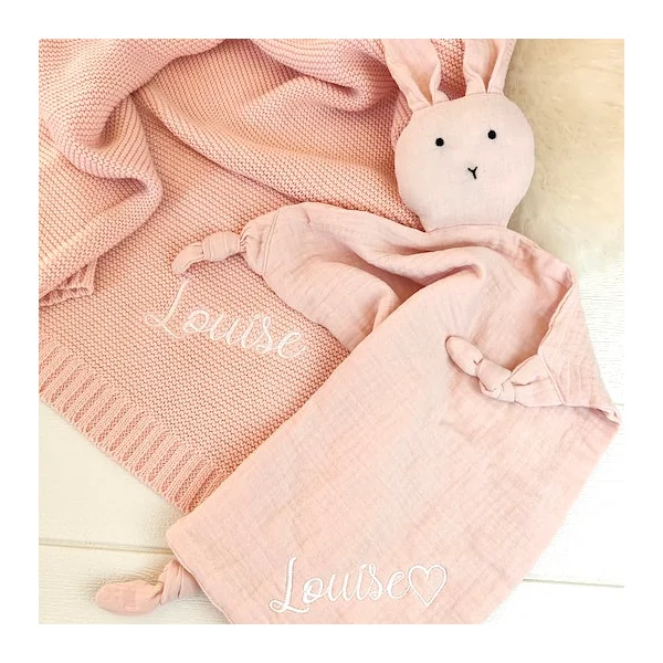 Doudou lange lapin rose
