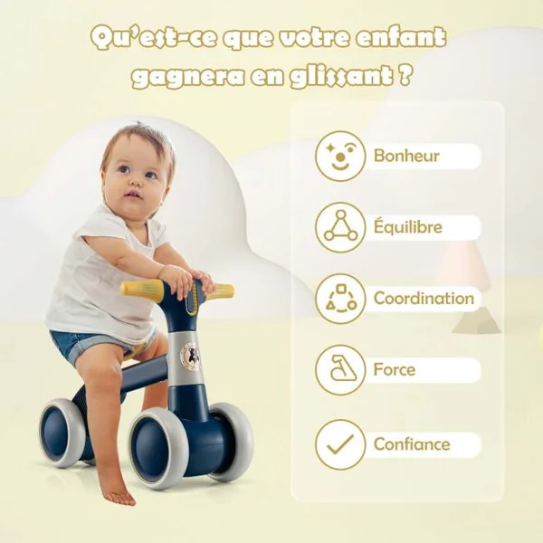 Draisienne Bébé 1-3 Ans avec 4 Roues Vélo d’Equilibre pour Enfants Cadeau Anniversaire 54 x 26 x 39 cm (L x l x H) Jaune