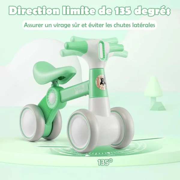 Draisienne Bébé 1-3 Ans avec 4 Roues Vélo d’Equilibre pour Enfants Cadeau Anniversaire 54 x 26 x 39 cm (L x l x H) Vert