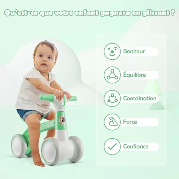Draisienne Bébé 1-3 Ans avec 4 Roues Vélo d’Equilibre pour Enfants Cadeau Anniversaire 54 x 26 x 39 cm (L x l x H) Vert