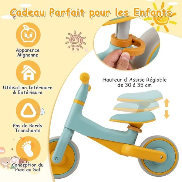 Draisienne Bébé 18-48 Mois avec Siège Réglable et Guidon Vélo Draisienne sans Pédale pour Enfants avec Roues EVA Élargies Bleu