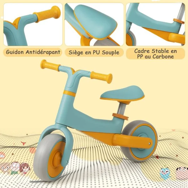 Draisienne Bébé 18-48 Mois avec Siège Réglable et Guidon Vélo Draisienne sans Pédale pour Enfants avec Roues EVA Élargies Bleu
