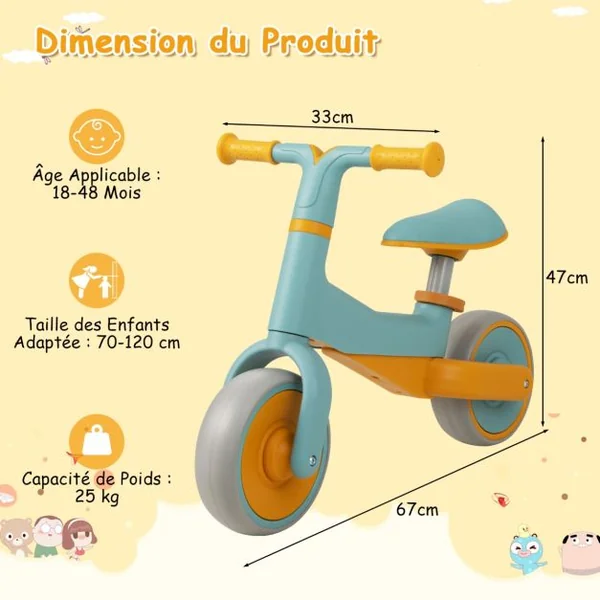 Draisienne Bébé 18-48 Mois avec Siège Réglable et Guidon Vélo Draisienne sans Pédale pour Enfants avec Roues EVA Élargies Bleu