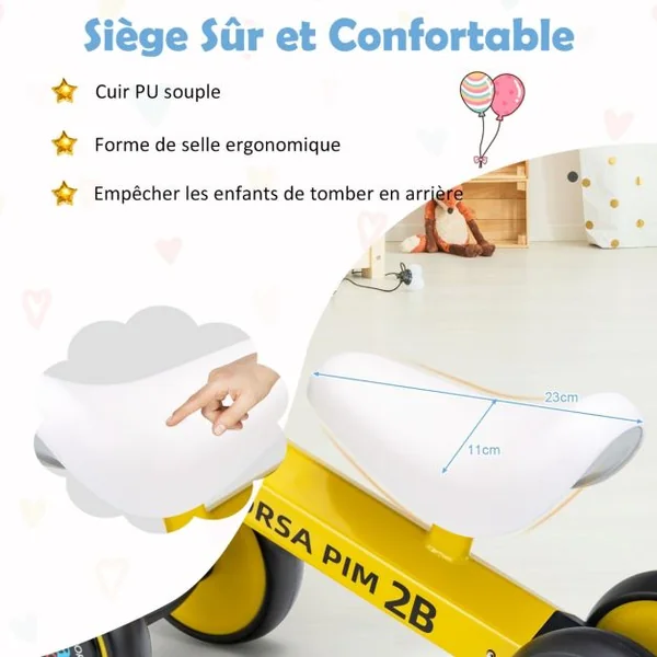 Draisienne Bébé 1 An Vélo Bébé sans Pédales 4 Roues EVA, Direction à 135° Jouet d'Equitation pour Fille Garçon 10-24 Mois