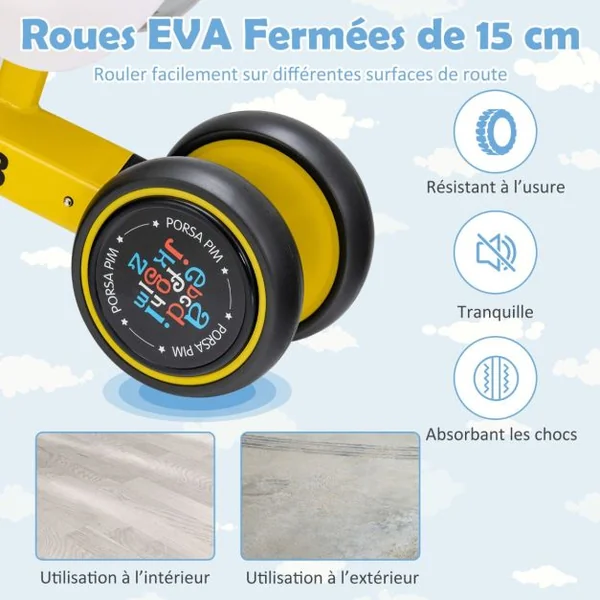 Draisienne Bébé 1 An Vélo Bébé sans Pédales 4 Roues EVA, Direction à 135° Jouet d'Equitation pour Fille Garçon 10-24 Mois