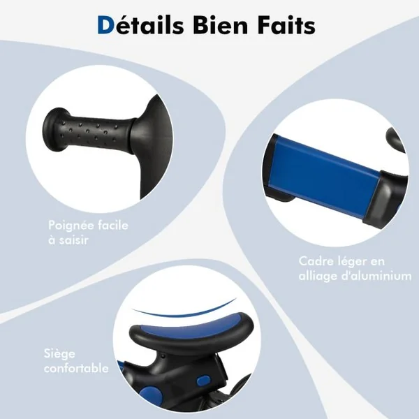 Draisiennes Tricycle pour Enfants 4 en 1 Pliable Poignée de Poussée Réglable Pédales Amovibles pour 18 Mois à 6 ans Rose