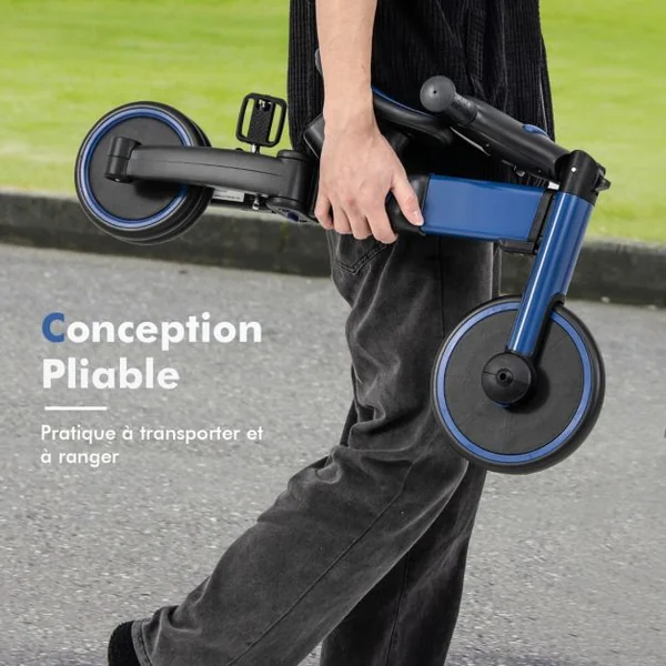 Draisiennes Tricycle pour Enfants 4 en 1 Pliable Poignée de Poussée Réglable Pédales Amovibles pour 18 Mois à 6 ans Rose