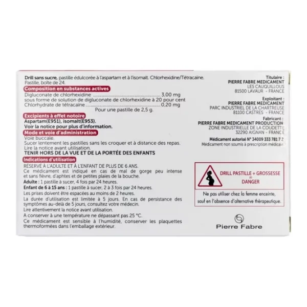Drill Tétracaïne Pastilles Sans Sucre x 24